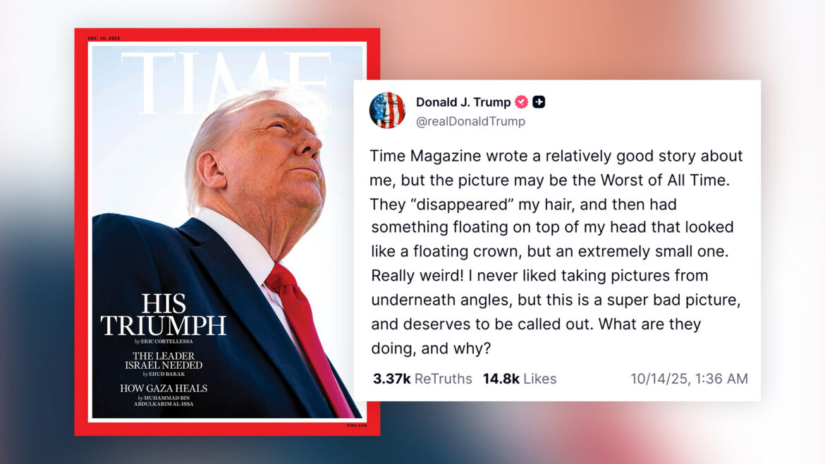Donald Trump blasts Time Magazine for using a bad photo while world leaders gather in Egypt to witness his historic Middle East peace deal