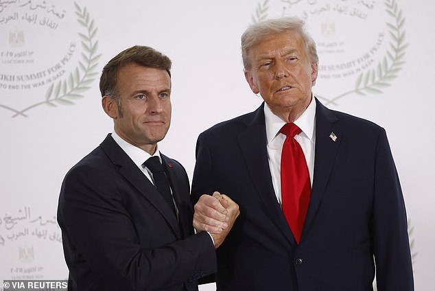 Donald Trump Engages in Tense Handshake With Emmanuel Macron at Gaza Peace Summit in Sharm El-Sheikh
