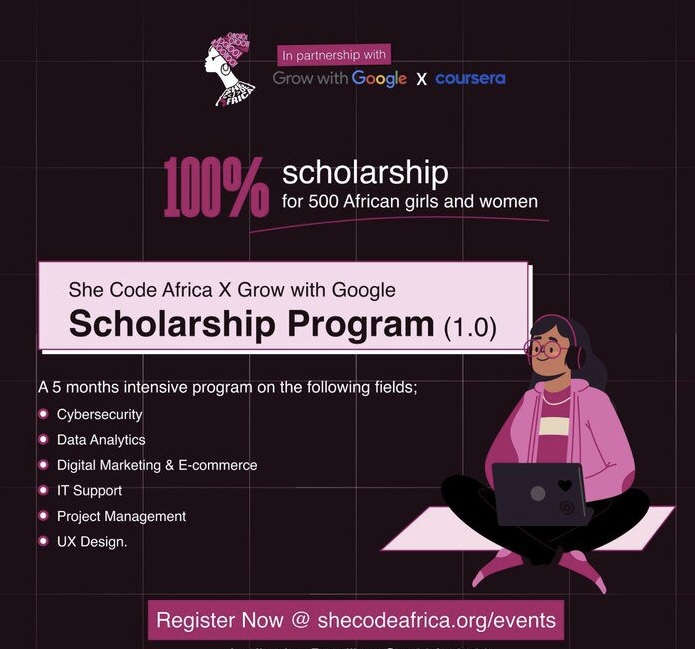 She Code Africa teams up with Google and Coursera to launch a fully funded tech scholarship for women across Africa