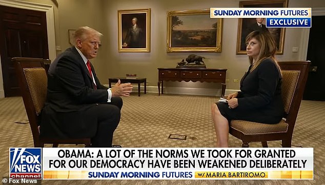 Donald Trump reignites his feud with Barack Obama in fiery Fox News interview from Florida as he accuses the former president of illegally spying on his 2016 campaign