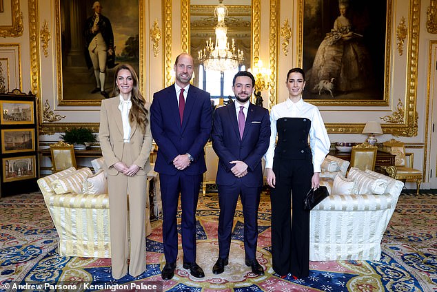 Prince William welcomes Crown Prince Hussein to Windsor Castle while Princess Catherine joins Jordan’s future queen for royal engagement in the UK