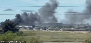 Two People Lose Their Lives After a Small Plane Slams Into 18-Wheeler Trucks Near Hicks Airfield in Fort Worth Causing a Massive Blaze