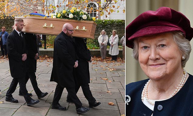 Fans and friends pay emotional tribute in West Sussex as Keeping Up Appearances star Dame Patricia Routledge is laid to rest at 96
