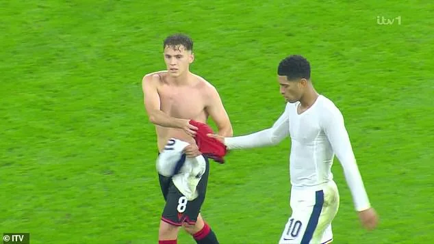 Jude Bellingham sparks social media frenzy after swapping shirts with Albania midfielder Kristjan Asllani at half time in Tirana