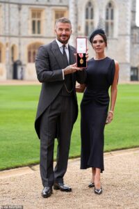 Victoria Beckham Unveils First Menswear Creation on Husband David Beckham During Knighthood Ceremony at Windsor Castle