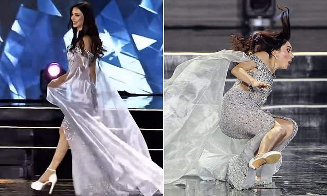 Ukrainian beauty queen Mariia Zheliaskova takes a tumble on stage during Miss Earth 2025 final in the Philippines but recovers with grace before being crowned Vice Miss Earth