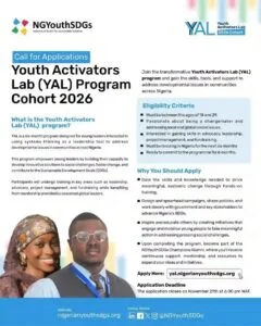 NGYouthSDGs invites young leaders across Nigeria to apply for the 2026 Youth Activators Lab to drive sustainable development initiatives